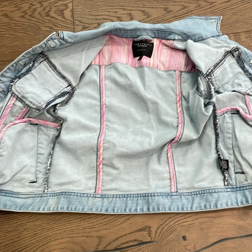 Sanctuary Light Blue Distressed Stretch Denim Jean Jacket XS - Picture 5 of 7